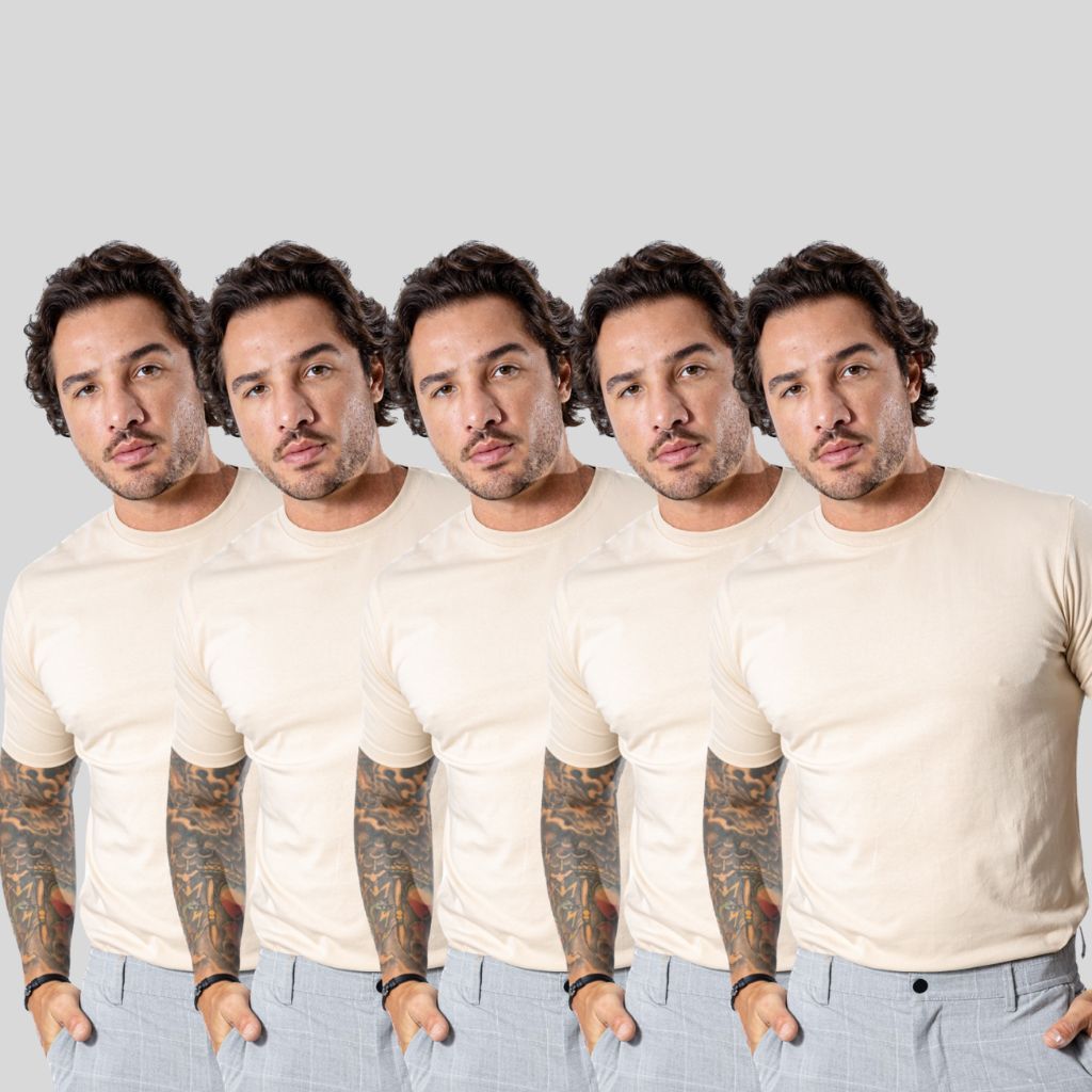 Kit 5 Camisetas Masculinas Básicas Pretas  96% Algodão Peruano e 4% Elastano Premium
