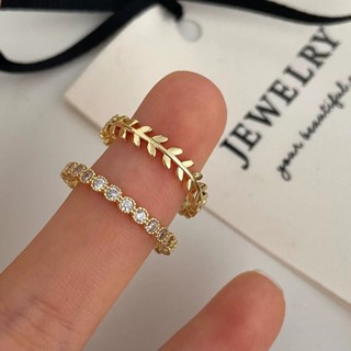 Anel feminino de duas peças  fino folha de zircônia banhado a ouro 18K e prata 925 em Oferta na Shopee