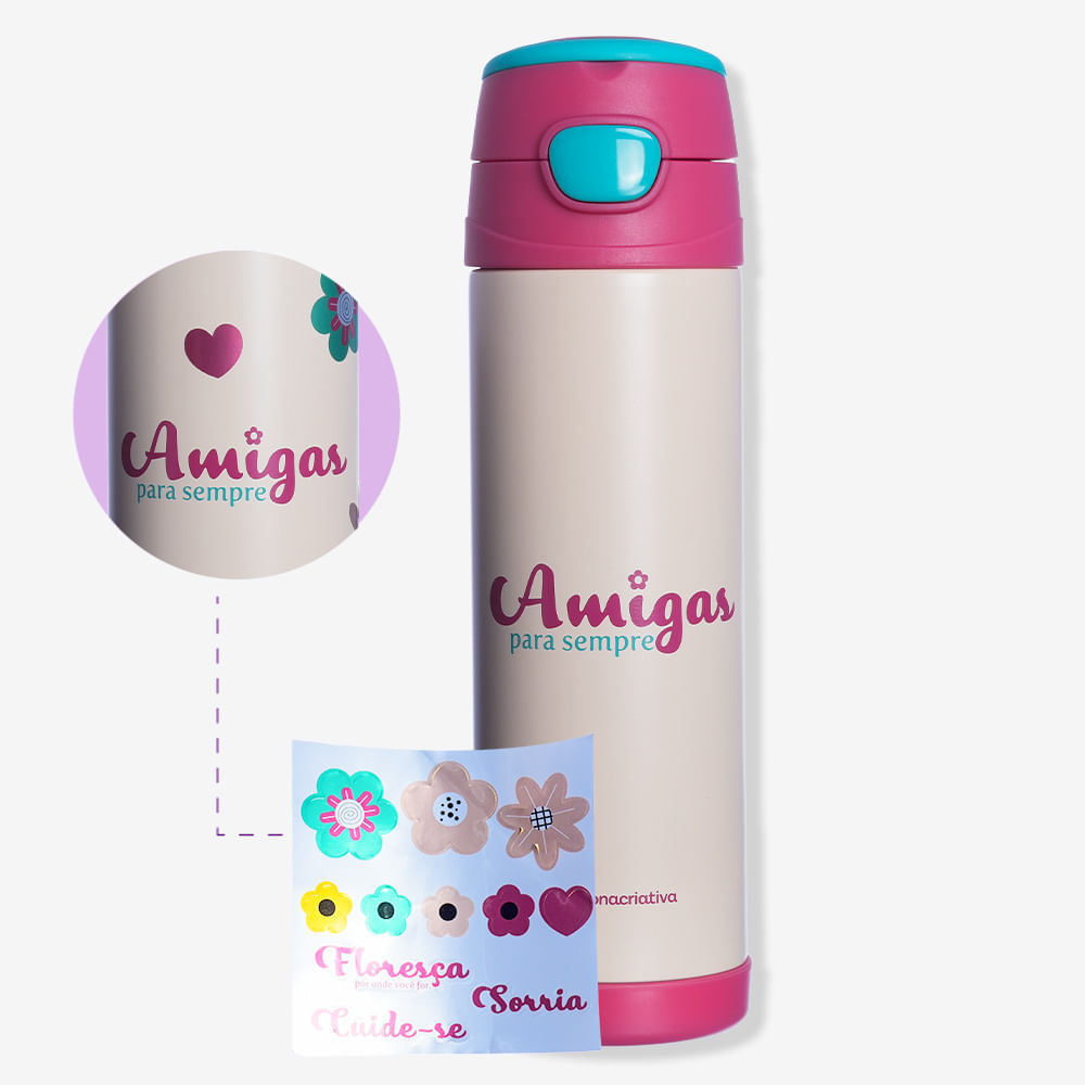 Garrafa Top Handle Amigas Floral – Zonacriativa em Oferta na Shopee