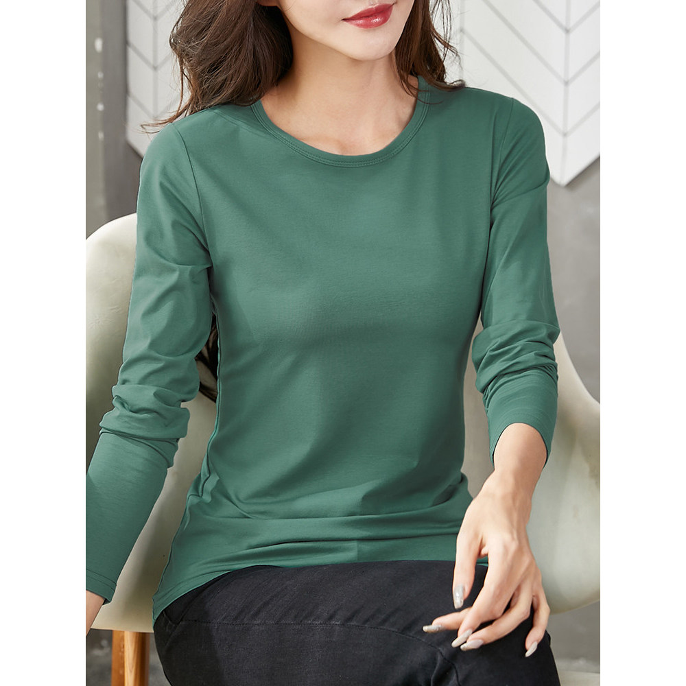 Modal de manga comprida camiseta feminina primavera outono estilo ocidental topo fino camisa de fundo feminino interior 