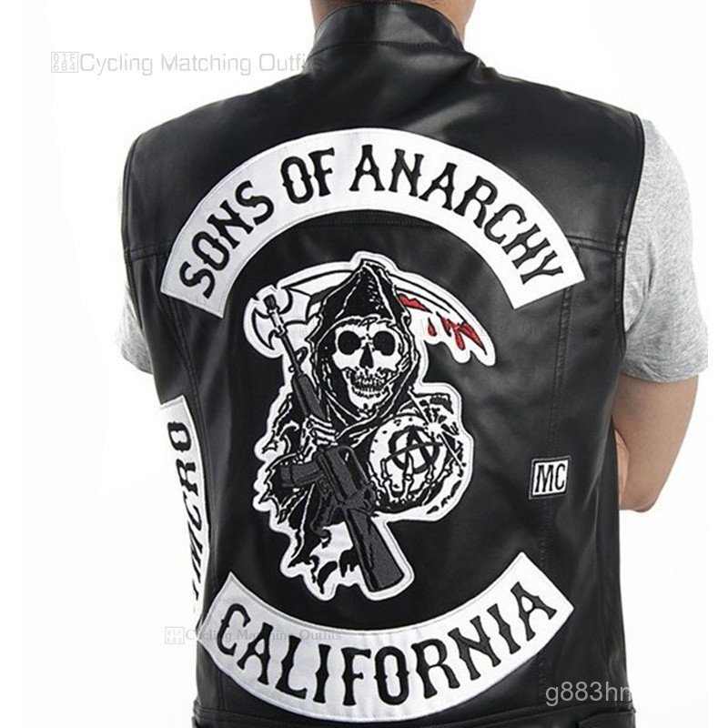 Colete de couro estilo motociclista, punk, anarquista, modelo OXA7