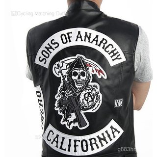 Colete de couro estilo motociclista, punk, anarquista, modelo OXA7
