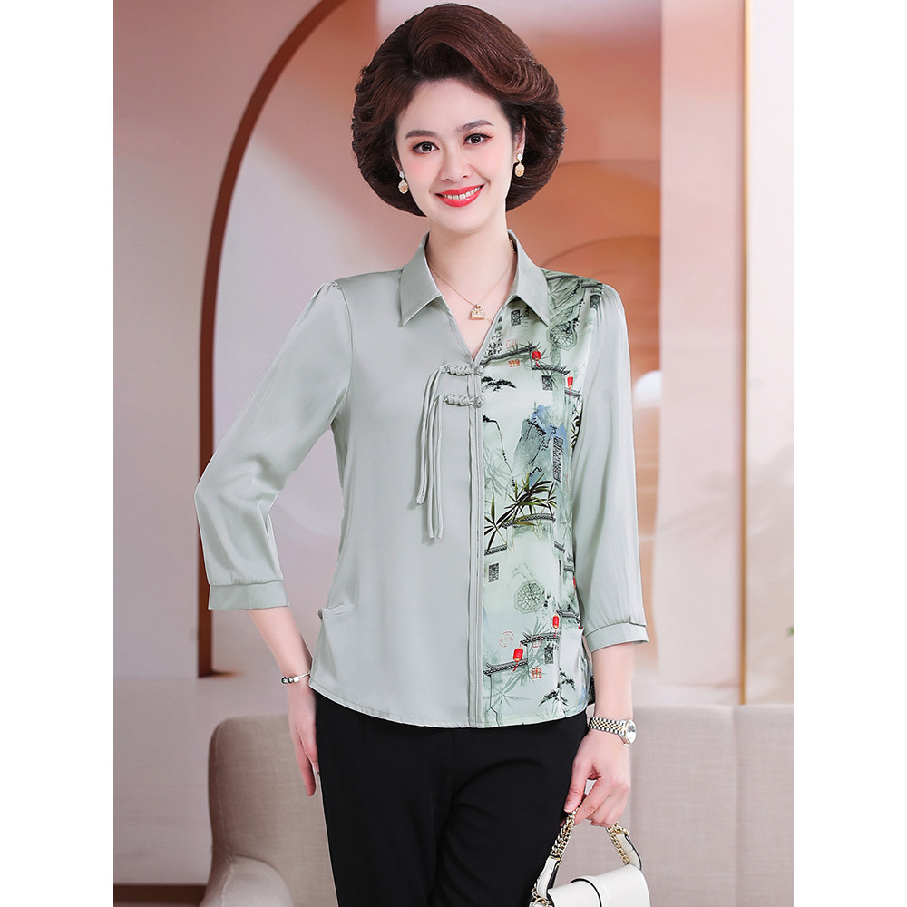 Mãe primavera camiseta estilo ocidental topo 40 anos de idade mulheres de meia-idade camisa pequena de meia-idade idosos