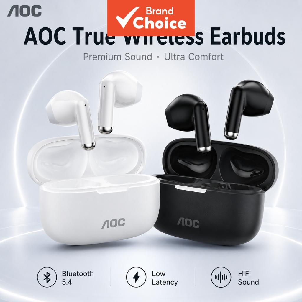 Fones de ouvido Bluetooth AOC True Wireless 5.4, 3,8 g, ultra leves, confortáveis, semi intra-auriculares, 60 ms de