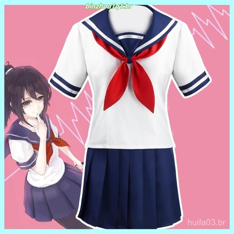 Novidades Anime Yandere Simulator Ayano Aishi Cosplay Uniforme Escolar Feminino JK Vestidos Femininos Conjuntos Completo