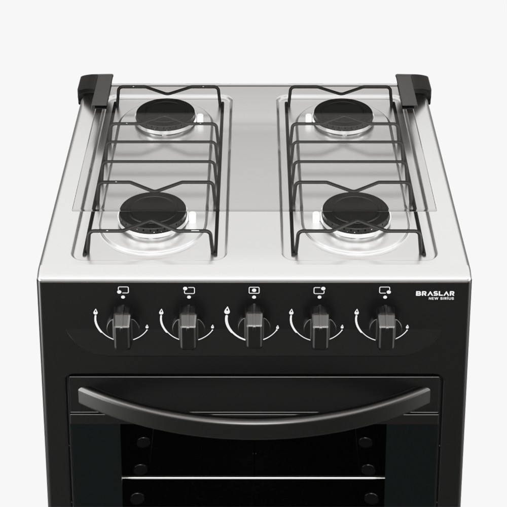 Fogão 4 Bocas Braslar New Sirius Manual Mesa Inox Forno Easy Clean Preto — imagem 2 de 2