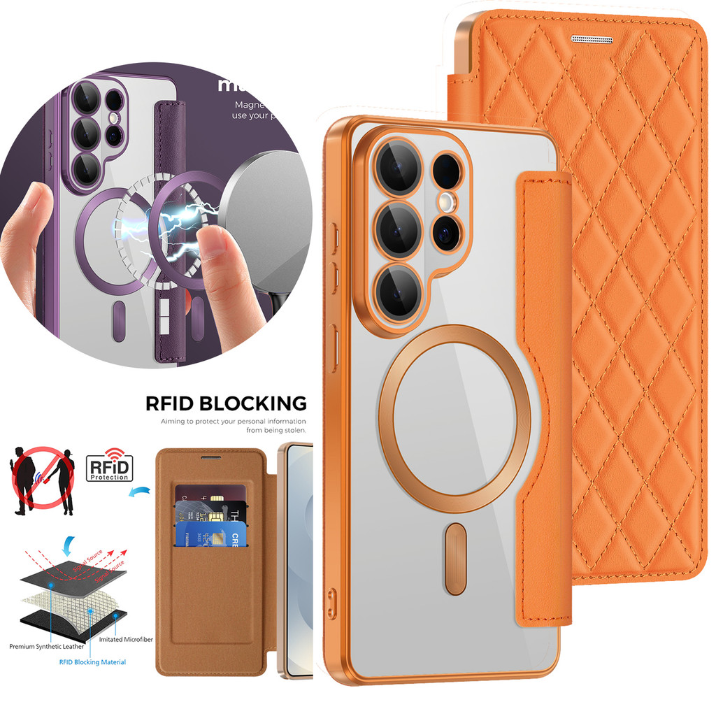 Para Samsung Galaxy S26 Ultra/S26 Plus/A27 A37 A57 S23 S24 S25 S26 FE Edge 3 slots Cartão Textura flip De Couro Cleart C