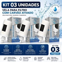 03 Velas Filtro Barro Alcalina com Carvão Ativado Prata Coloidal - SERVE PARA TODOS FILTRO BARRO