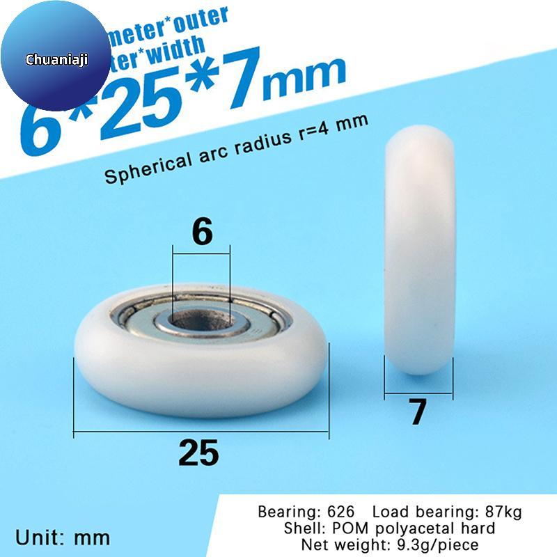 Chuaniaji 2 Peças 6 * 25 * 7mm Superfície Esférica Polia De Rolamento Revestida De Borracha POM Enrolada De Plástico Enc