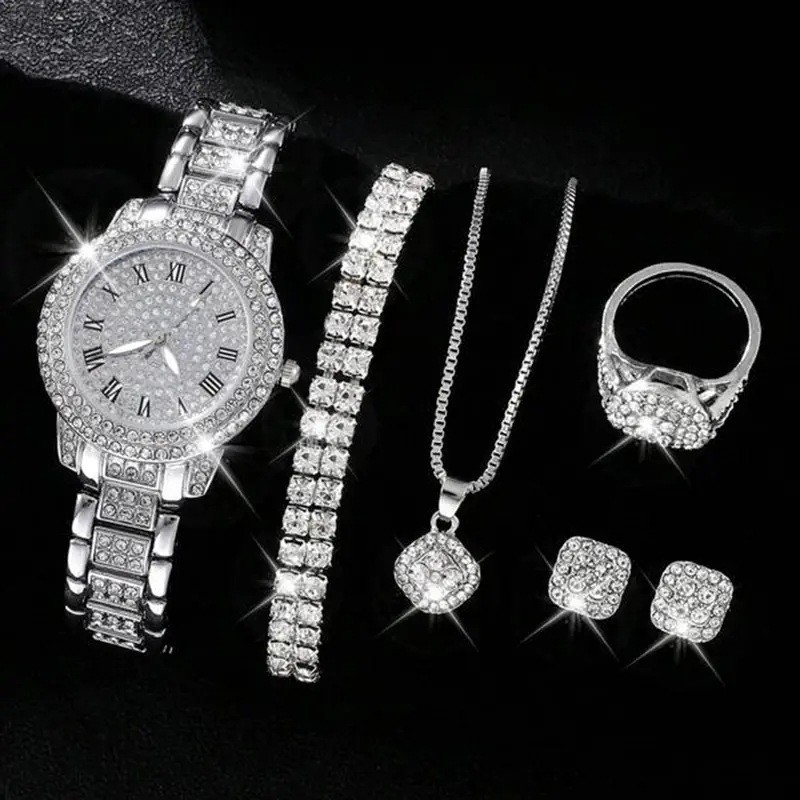 Senhoras relógio colar pulseira conjunto de três peças diamante relógio feminino conjunto moda romano relógio de quartzo