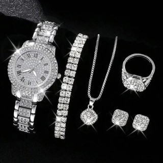 Senhoras relógio colar pulseira conjunto de três peças diamante relógio feminino conjunto moda romano relógio de quartzo
