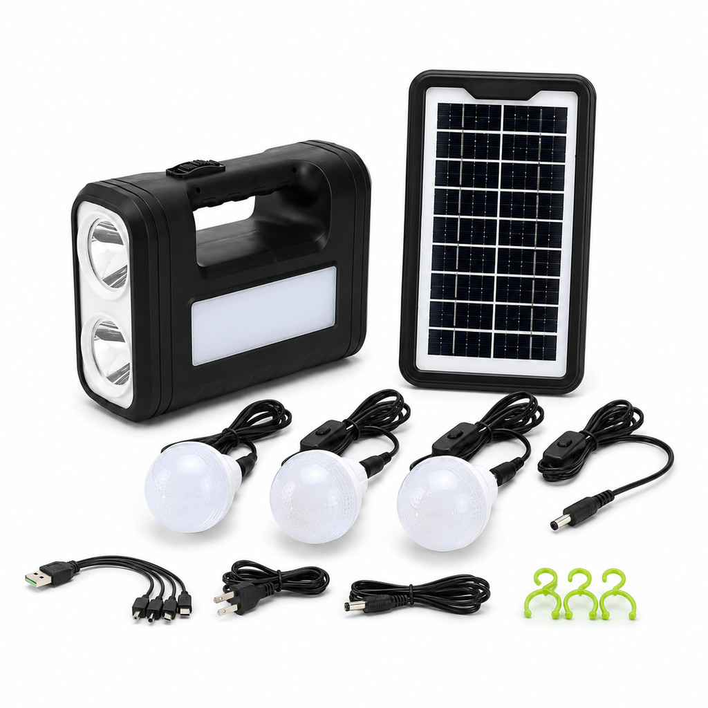 Kit Lanterna Solar Recarregável Power Bank Com Painel Solar Lâmpadas LED Carregador Portátil Para Camping Emergência