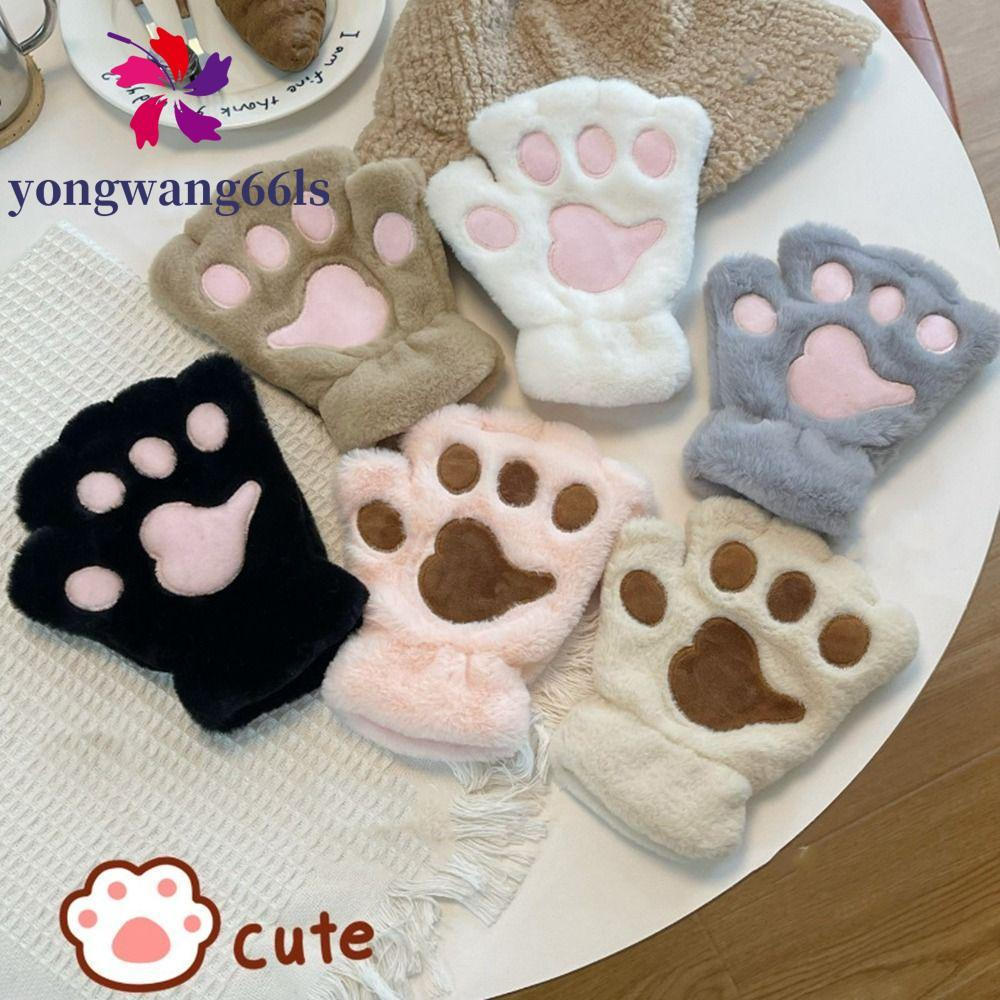 Luvas de Pelúcia com Garras de Gato YONGWANG, Luvas de Inverno Fofas de Veludo com Dedos Expostos e Função Touchscreen N