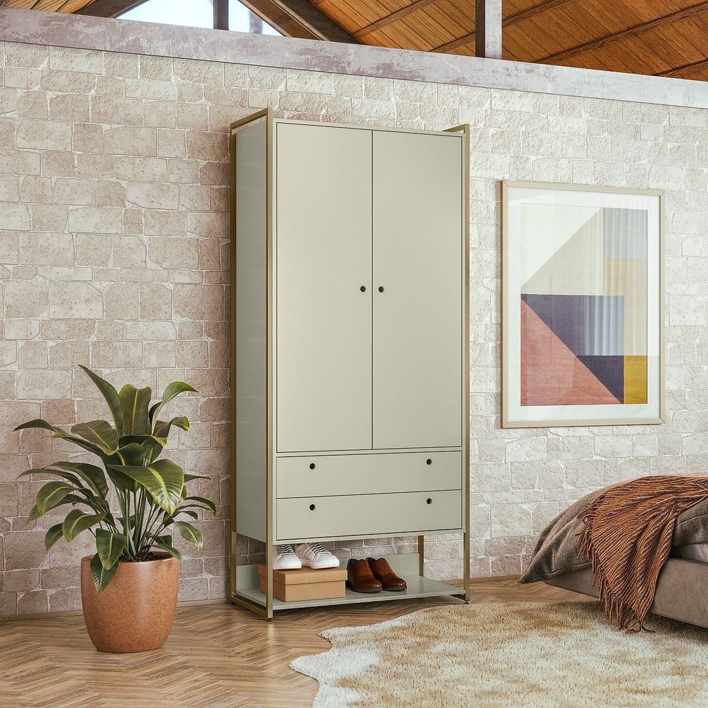 Guarda Roupa Modulado Closet Industrial 89cm 2 Portas 2 Gavetas Bege/Off White Ac Off White