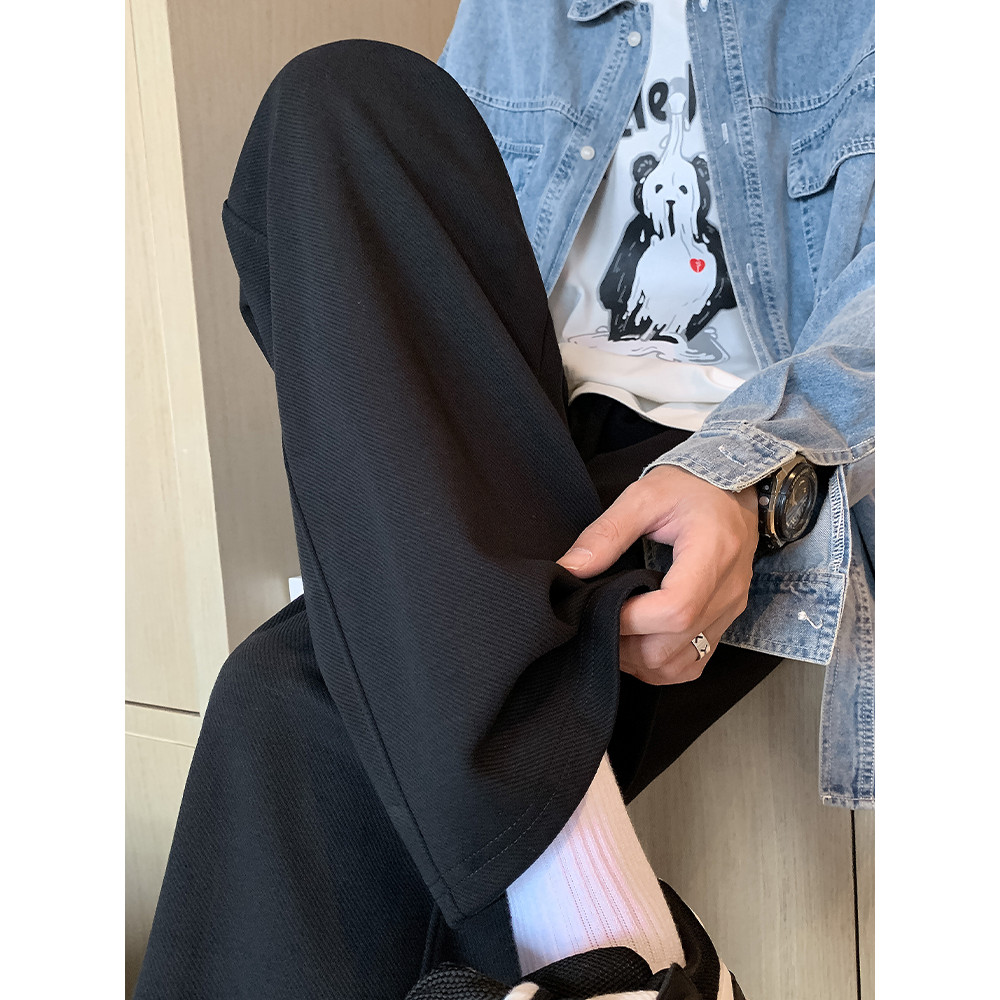 Calças masculinas estilo primavera outono solto Drape calças retas calças casuais outono novo estilo preto calças esport