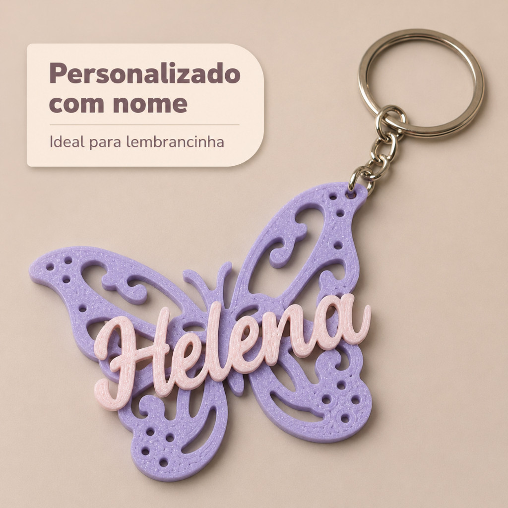 Chaveiro Lembrancinha Borboleta Jardim Encantado Personalizado Com Nome 3D Festa Chá Bebê Maternidad