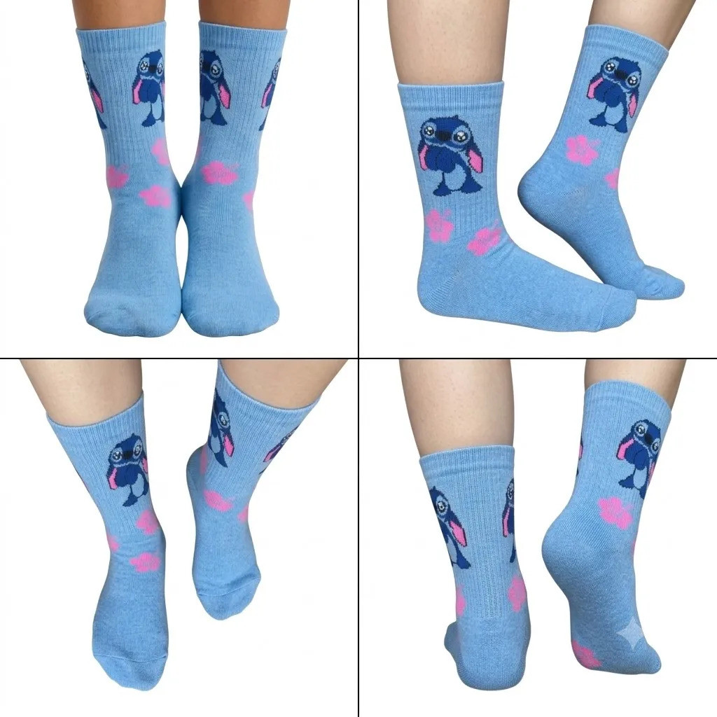 Kit 2 Meias Stitch Frio Divertida Longo Estampada Personagem — imagem 2 de 2