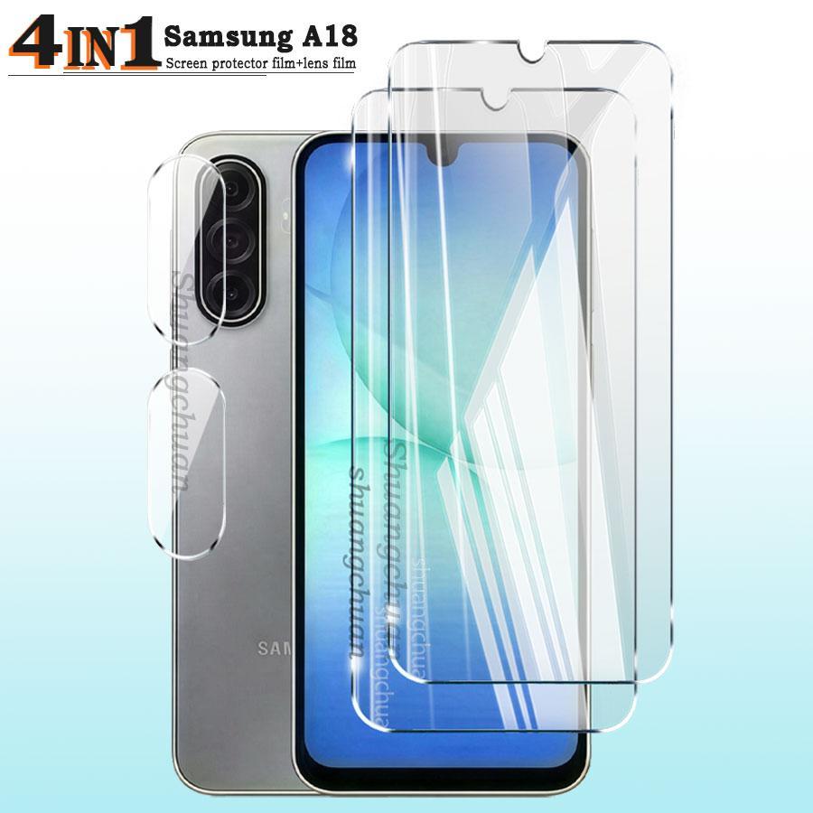 2 + 2/1 + 1 Conjunto Para Samsung Galaxy A18 Protetor De Tela + Lente De Câmera De Vidro A08 A07 A17 A27 A37 A57 A06 A16