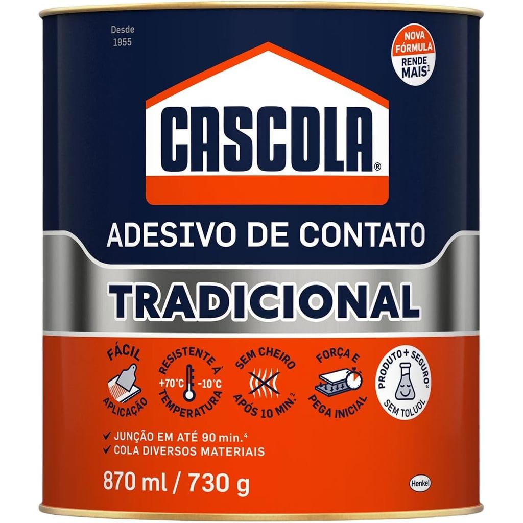 Cascola Tradicional sem Toluol, Cola de Contato, 1x730g
