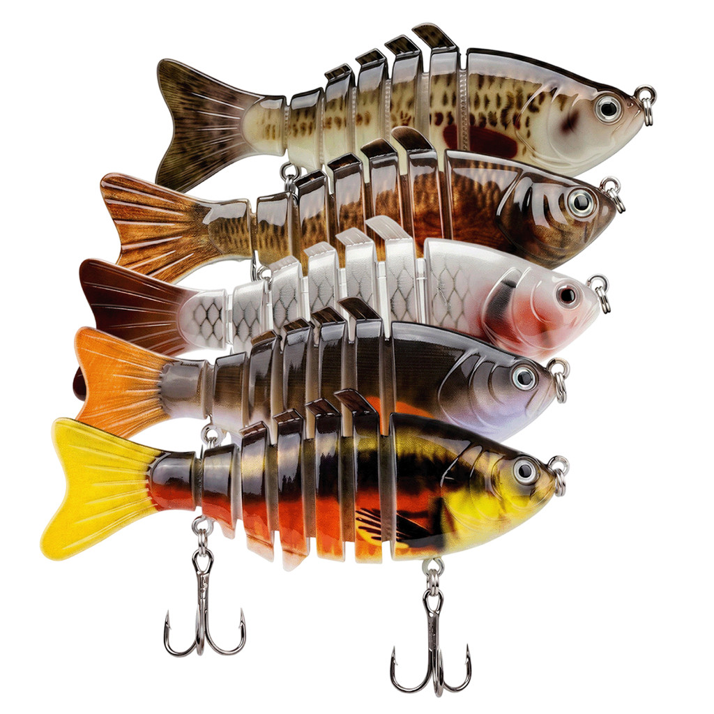 Kit 5 Isca Artificial Articulada de Pesca 9,5cm Isca Multi-articulada com Anzóis