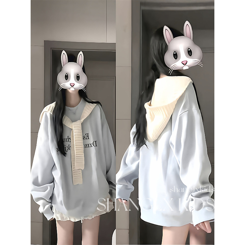 Moletom feminino 2026 novo estilo meninas estilo coreano topos grandes crianças meninas azul de manga comprida fina roup