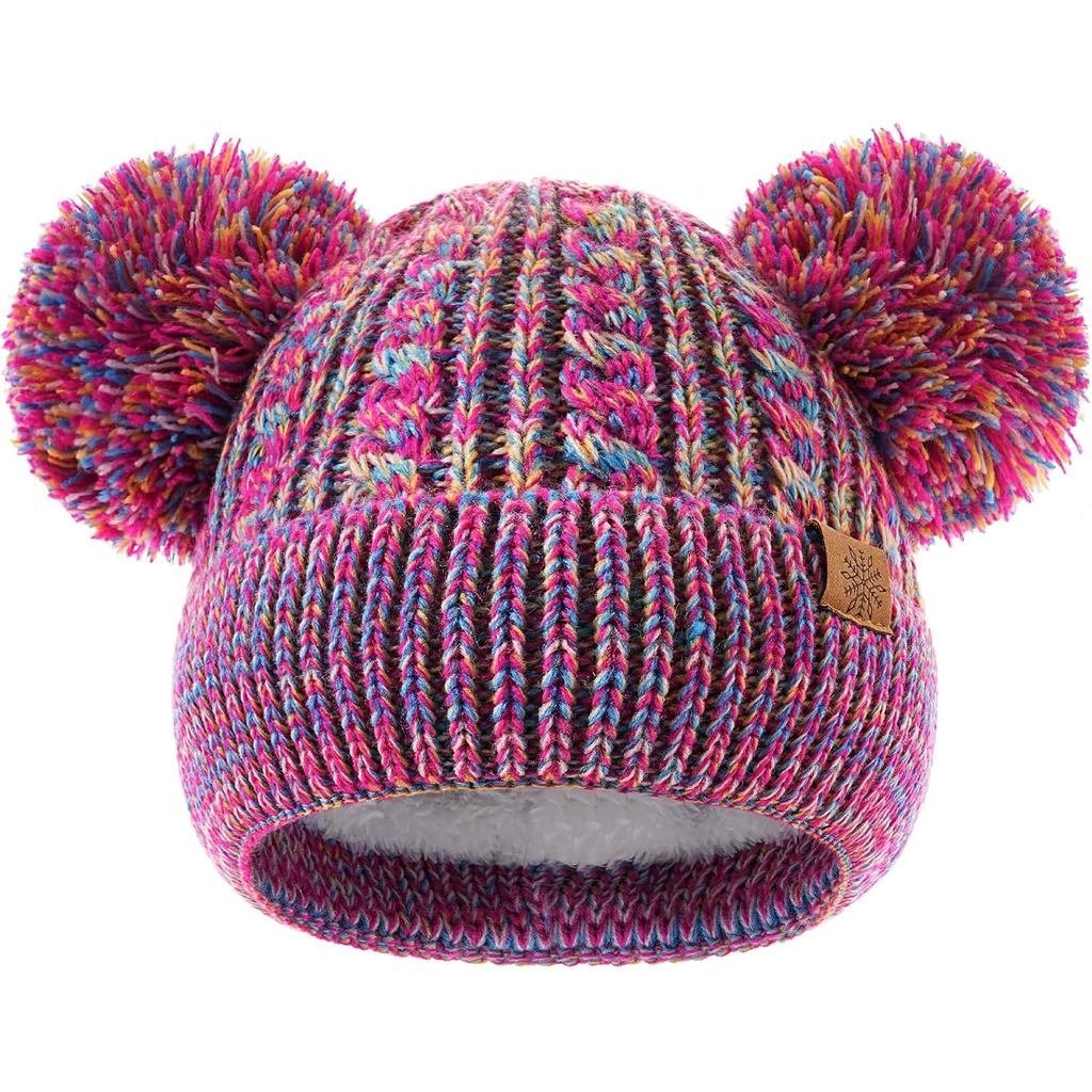 Gorro de Inverno para Crianças Clothclose com Pompons Duplos de Pelo Sintético, Forrado com Lã Quente para Meninas e Men