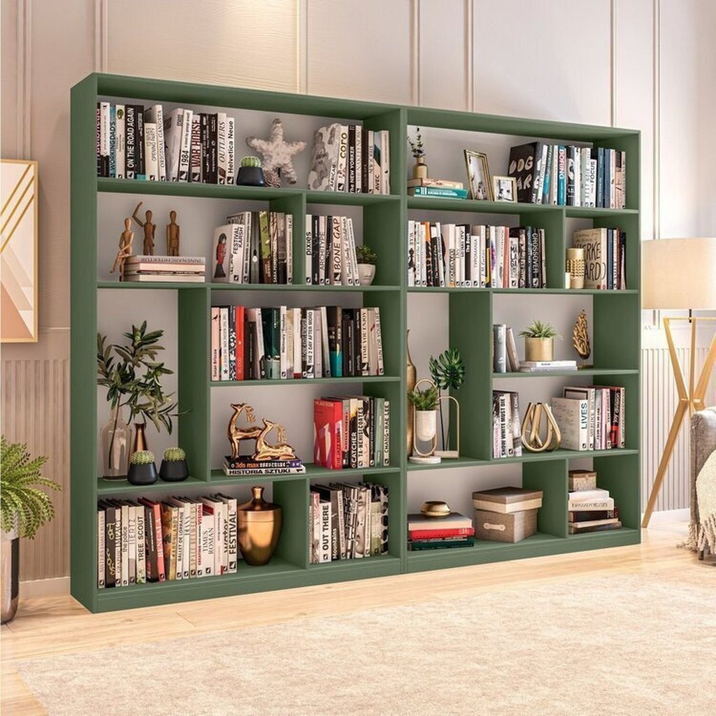 Kit 2 Estante para Livros 180CMX240CM 4 Prateleiras Seattle Yescasa Verde Verde Bellagio