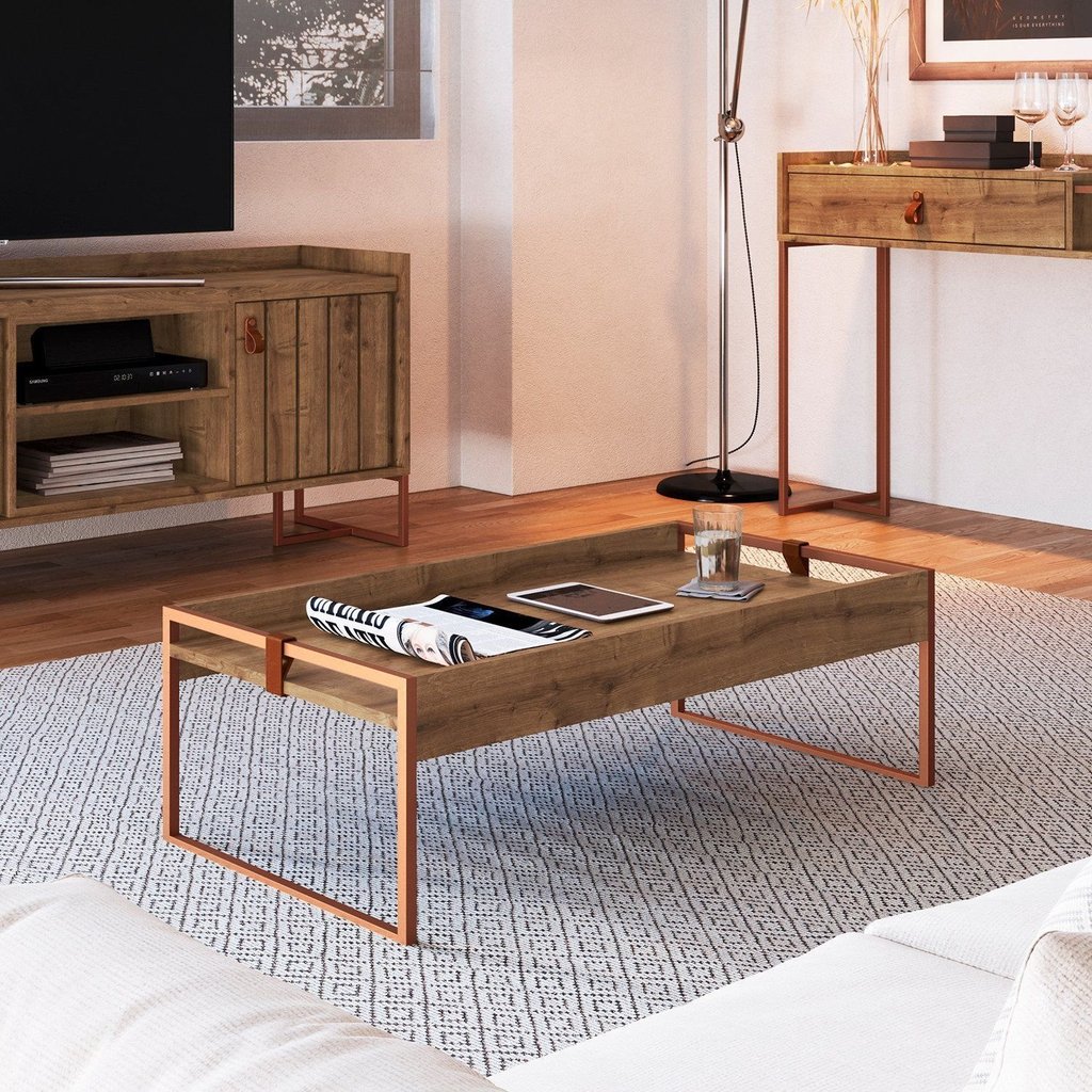 Mesa Centro Retangular para Sala de Estar 30cm x 48cm x 93cm Columbia Marrom Woodmel