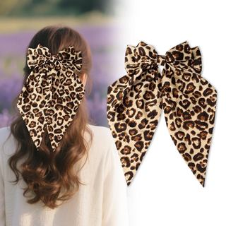 Laço de Cabelo Grande com Estampa de Leopardo, Laço com Estampa de Guepardo e Fita Longa de Cetim com Presilhas para Mul