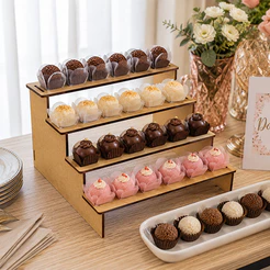 Escada Expositor com 4 Degraus para Doces Cupcakes Brigadeiros Beijinhos Festas MDF 3mm