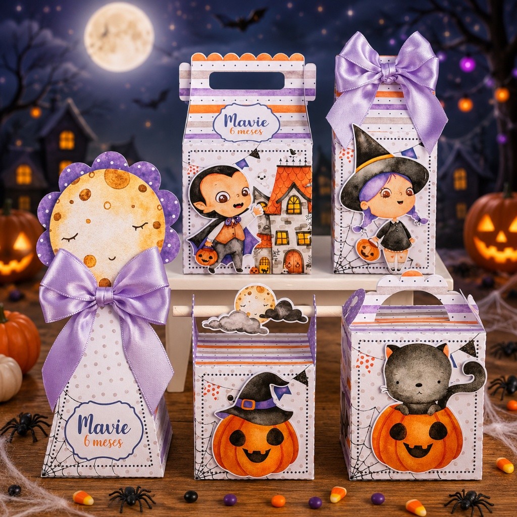 Kit Pegue e Monte Halloween Cute - Lembrancinhas Personalizadas Bruxinha / Mesversario e Aniversário (Nome e Idade)