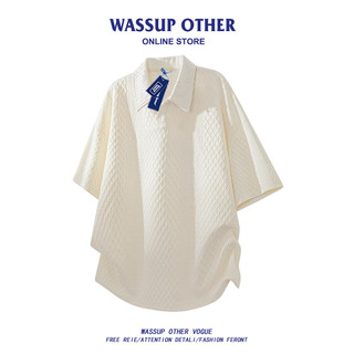 WASSUP OUTRO Camisa POLO Pesada Texturizada Manga Curta Masculina Lapela de Verão Solta Casual Diamante Check Top