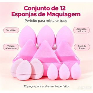 Kit 12 Esponjas De Maquiagem Para Base Esponjinha Puff De Veludo Super Macia Sem Látex Acabamento Perfeito