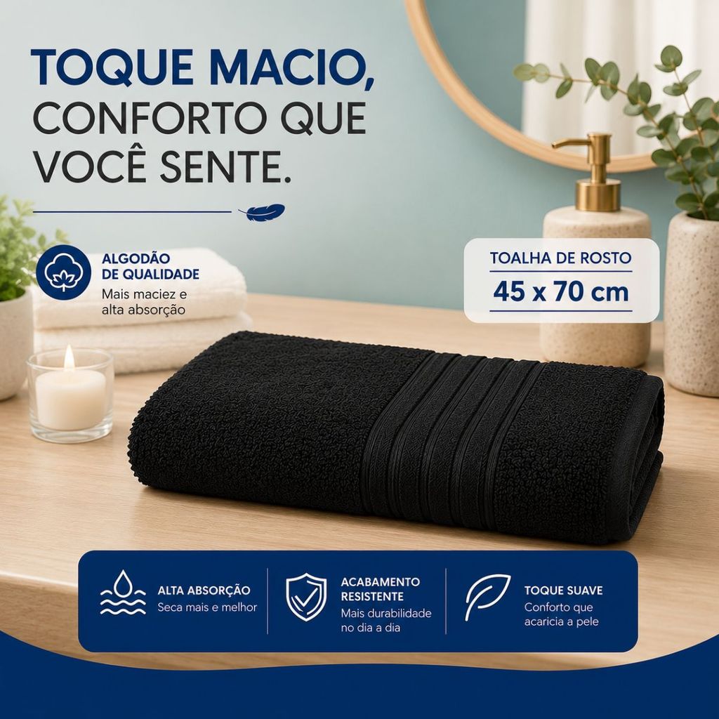 Toalha de Rosto 45x70cm Lyra 300g/m² Macia Alta Absorção Confortável Secagem Rápida Camesa