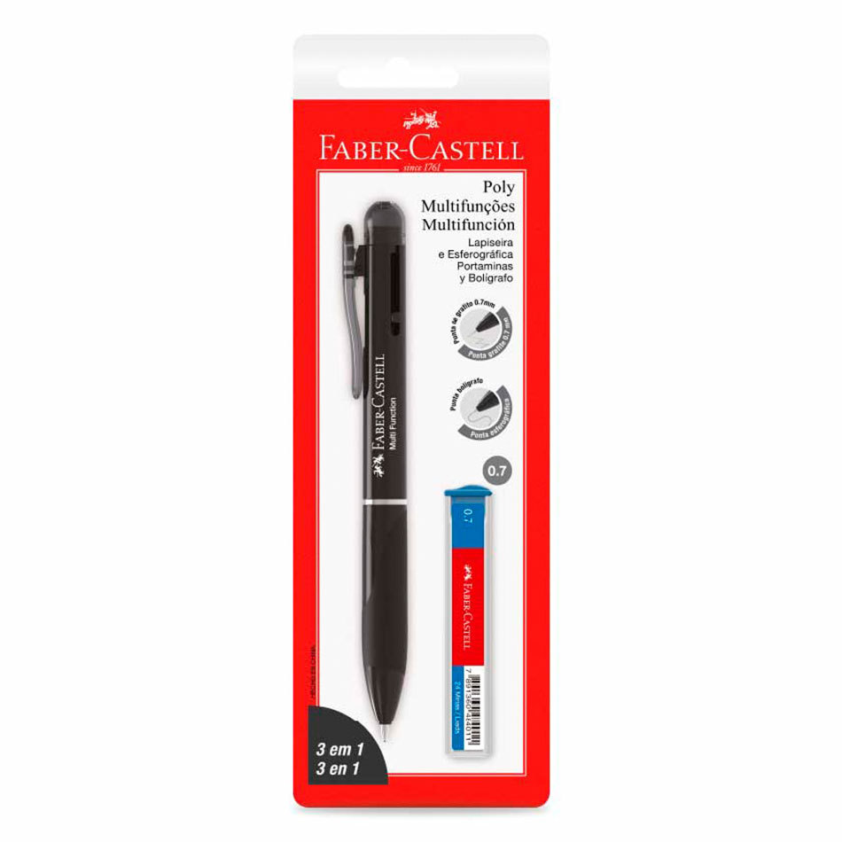 Lapiseira 0.7mm e caneta 3 em 1 Poly Preta SM/07L31PR\136325 com 1 unidade Faber-Castell