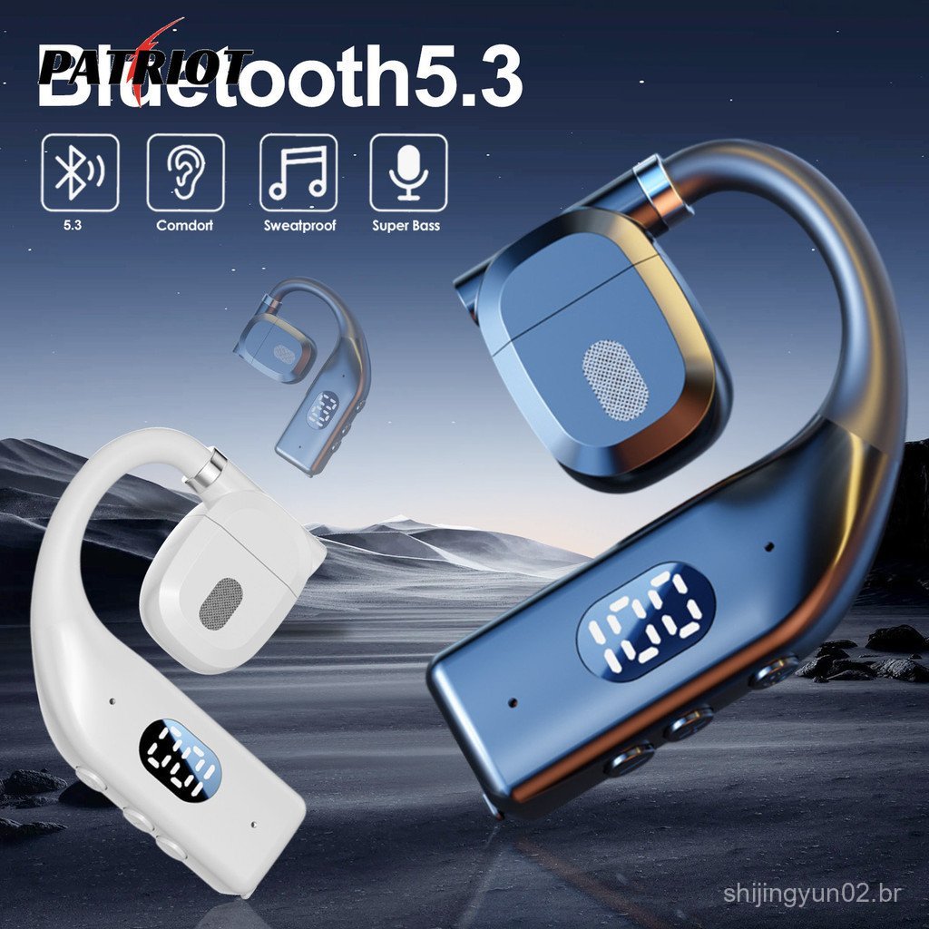 Fone de Ouvido de Gancho Único HiFi 9D - Microfone Sem Fio, Display LED, Bluetooth 5.3 - Ativação por Voz, Redução de Ru