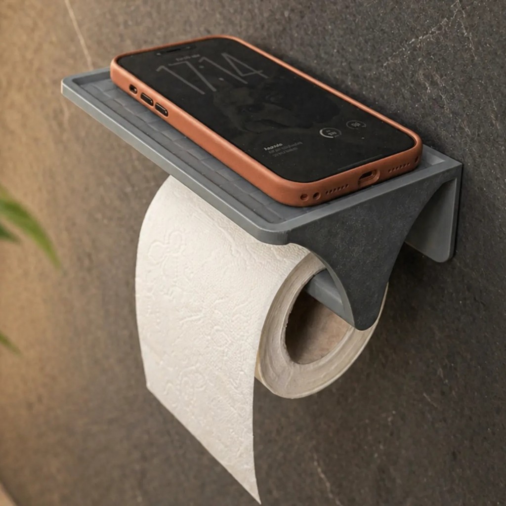 Suporte de Rolo de Papel Higiênico com Porta Celular | Dock para Smartphone | Organizador para Banheiro