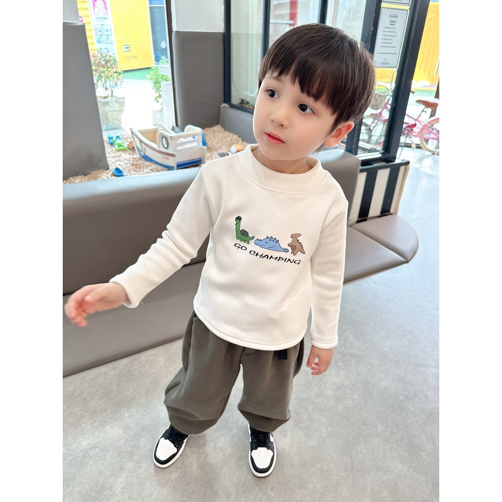 Impressão de dinossauro ~ meninos camiseta de lã de uma peça camisa de fundo roupas de inverno pequeno médio crianças fo
