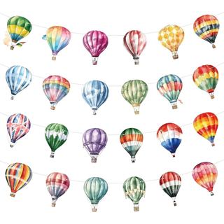 Conjunto de 4 Faixas Decorativas com Tema de Balão de Ar Quente – Faixas de Balões em Aquarela para Festas, Decoração de