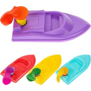 Kisangel 4 Peças Barco de Balão de Plástico, Barco Propulsado para Piscina, Brinquedos de Banho, Brinquedo Educativo par