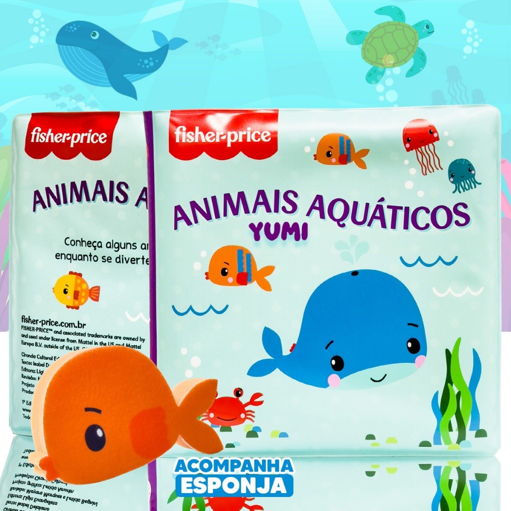 Livro De Banho Didático Fisher-Price Animais Aquáticos - Brinquedo Sensorial De Esponja Macia