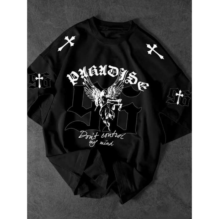 Camiseta Oversized Streetwear Masculina Feminina Cyber Grunge Gótica Camisa Larga Y2K Aesthetic Gringa