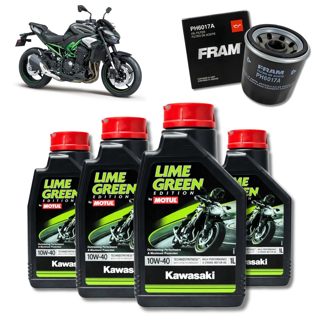 Kit 4L Oleo Lubrificante Motor Motul Kawasaki Lime Green 10W40 + Filtro Fram Z900 Versys 1000 GT Z1000 Z800 Ninja ZX-10R