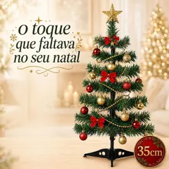 Árvore De Natal Pequena 35cm 25 Galhos Verde Decoração De Natal Pinheiro Com Base Mesa Casa Primo