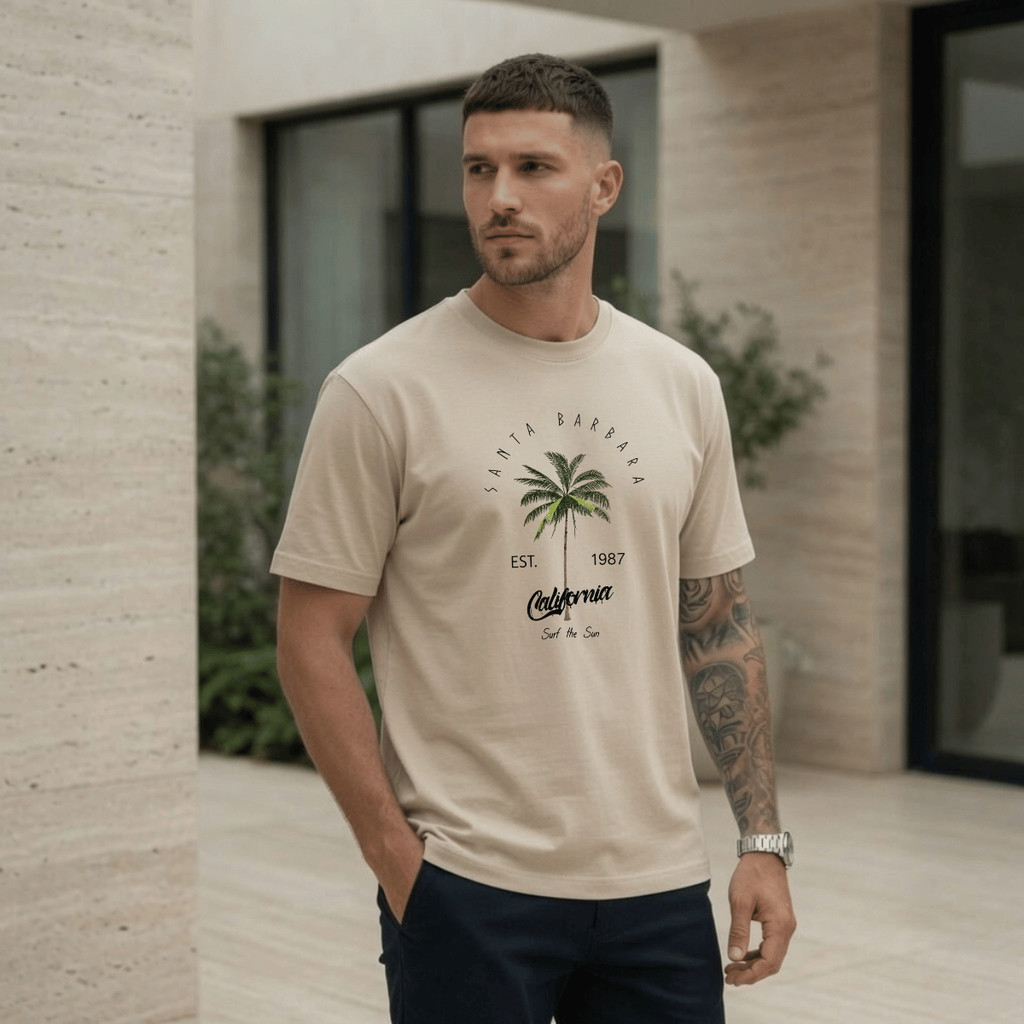 Camiseta Masculina Estampada Coqueiro California 100% Algodão Premium Camisa Blusa Homem Academia Confortavel Plus Size
