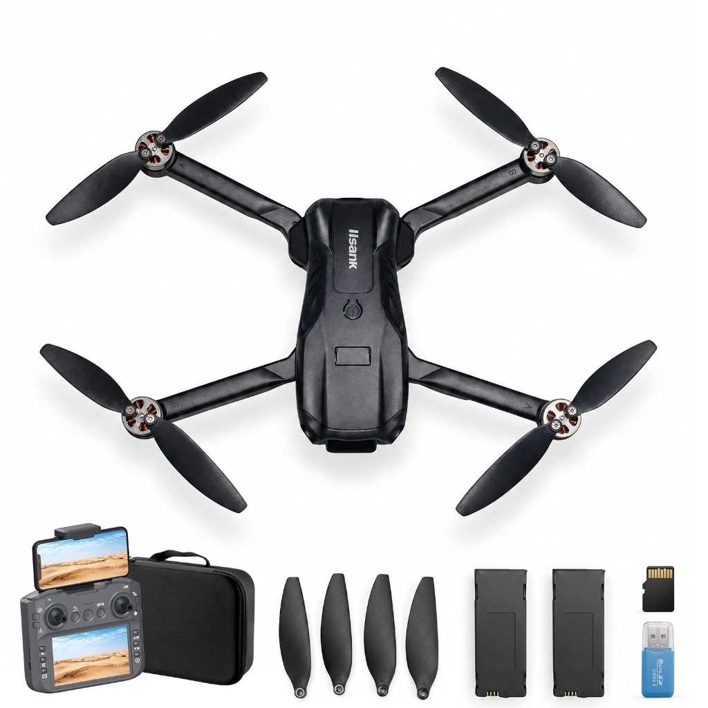 Drone Dobrável GN‐519 PRO GPS + Fluxo Óptico, Foto 4K Vídeo 1080P, Alcance 500m, 2 Baterias, Cartão TF e Maleta Inclusos