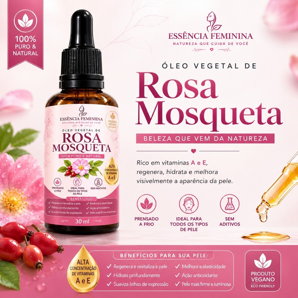 Óleo Vegetal de Rosa Mosqueta 100% Puro | Rosa Rubiginosa | Clareador, Trata Manchas e Estrias