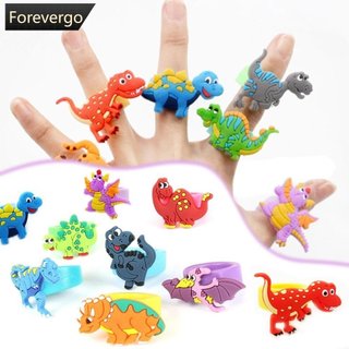 Conjunto de 5 anéis infantis de dinossauro em estilo cartoon, anéis de PVC kawaii para meninos, acessórios infantis.