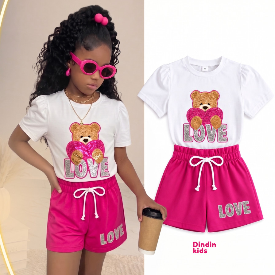 Conjunto Menina Casual Chic Blusa Algodão Estampa Glitter + Short Alfaiataria | Infantil e Juvenil 6 ao 12