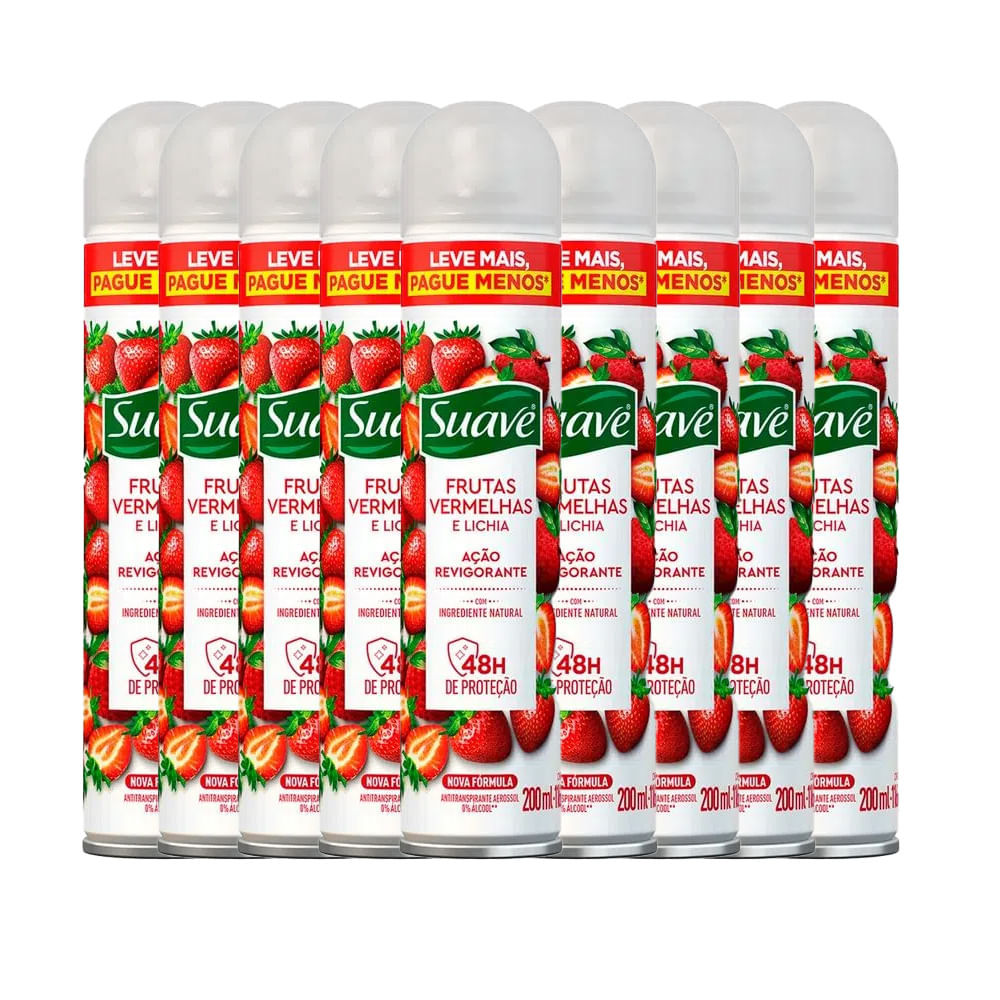 Kit Desodorante Aerosol Suave Frutas Vermelhas 200ml - 9 Unidades